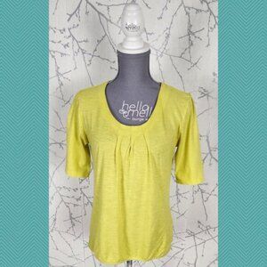 Kenny S. Bright Yellow 100% Cotton Pleated Pintuck Scoop Neck Tee